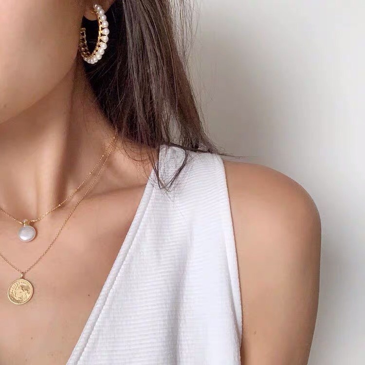 Bông tai - hoa tai tròn mạ vàng đính hạt ngọc ER0043