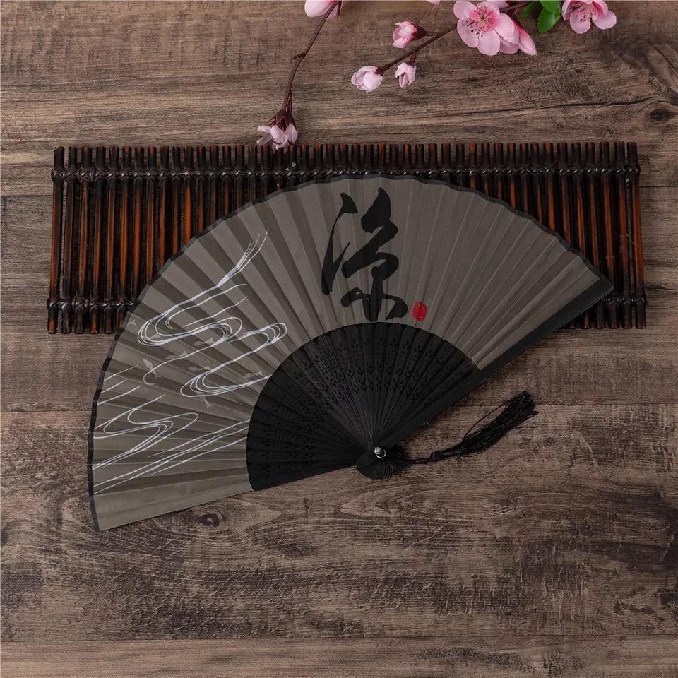Quạt cổ trang dây tuyến phúc đen phong cách cổ đại