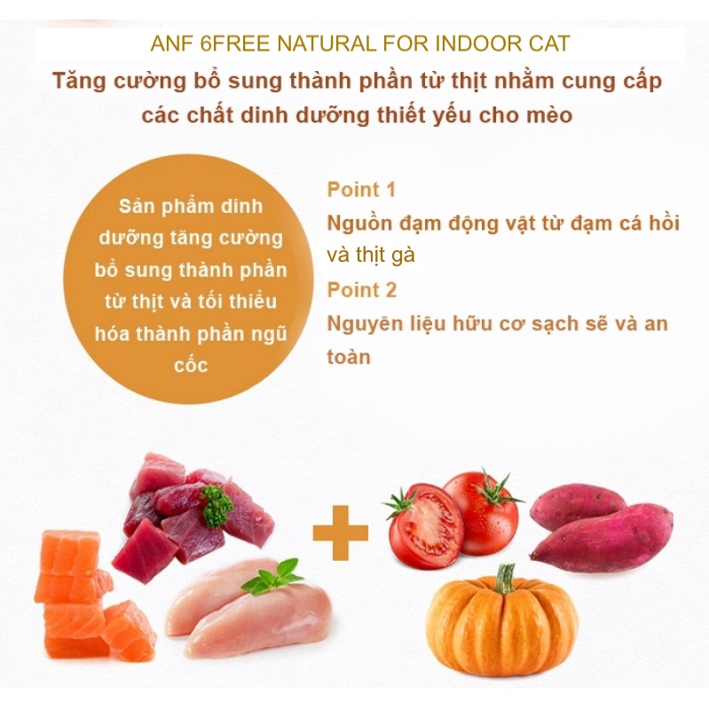 [BAO 6KG] Hạt ANF 6Free Natural For Indoor Cat - Thức Ăn Hạt Hữu Cơ CAO CẤP Cho Mèo