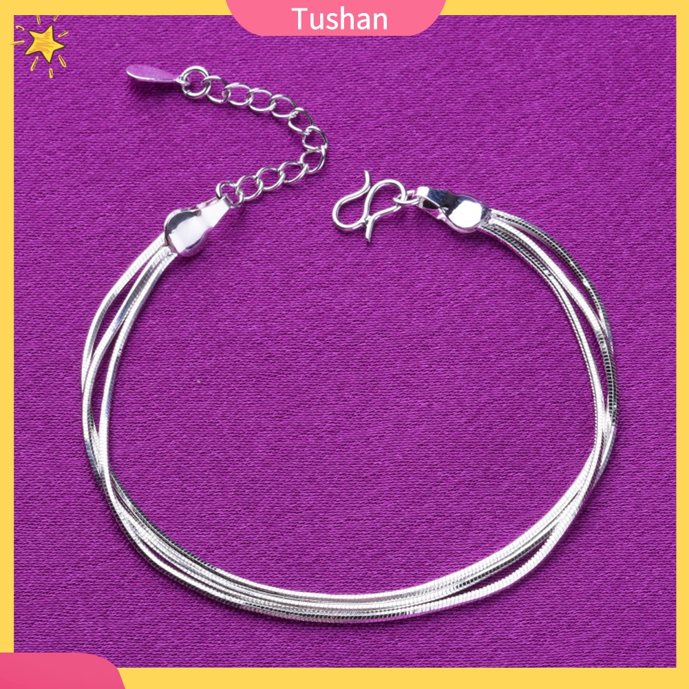TUSH_Minimalist Women 3 Layers Snake Chain Bracelet Bangle Adjustable Jewelry Gift