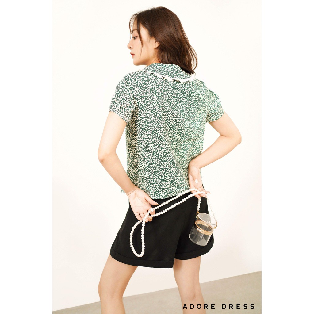 Áo sơ mi hoa nhí rêu phối riềm cổ trắng 1AO1048 ADORE DRESS | BigBuy360 - bigbuy360.vn