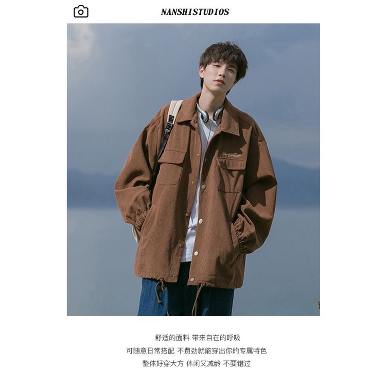 Áo khoác nhung tăm dáng rộng phong cách thời trang vintage Nhật Bản áo khoác nam