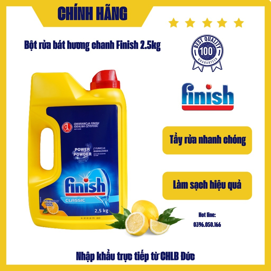 [NHẬP KHẨU] Bột rửa chén bát hương chanh Finish 2.5kg