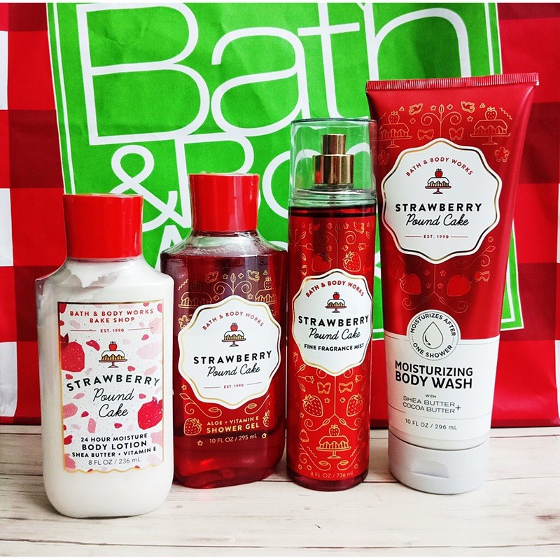 [Auth] Sản phẩm tắm dưỡng xịt thơm lưu hương toàn thân Bath and Body Works - Strawberry Pound cake