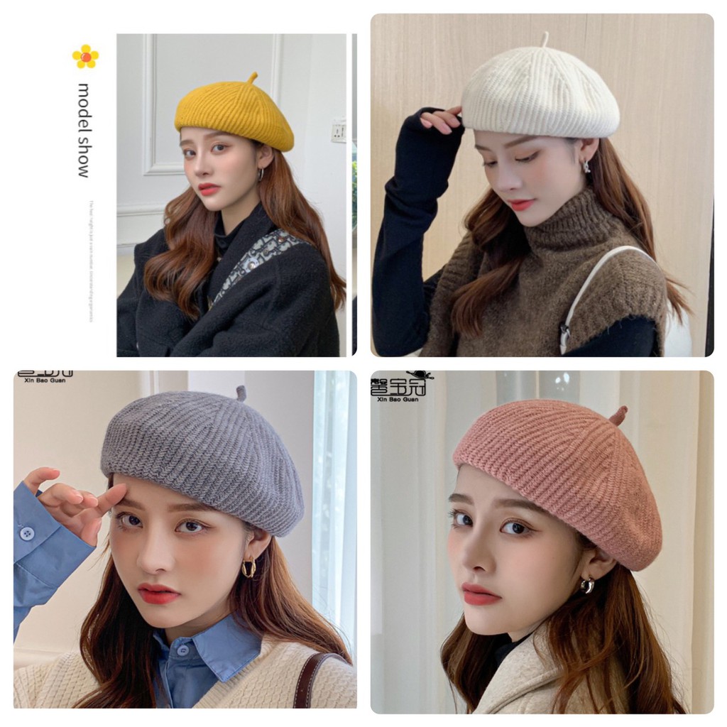 Mũ nồi Beret len nhiều màu phong cách Hàn