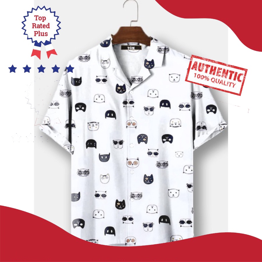 Áo Sơ Hoạ Tiết MÈO CUTE Tay Ngắn Nam/Nữ Tóm Store .Chất lụa CAO CẤP
