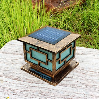 Đèn trụ cổng năng lượng mặt trời 25x25cm màu đồng