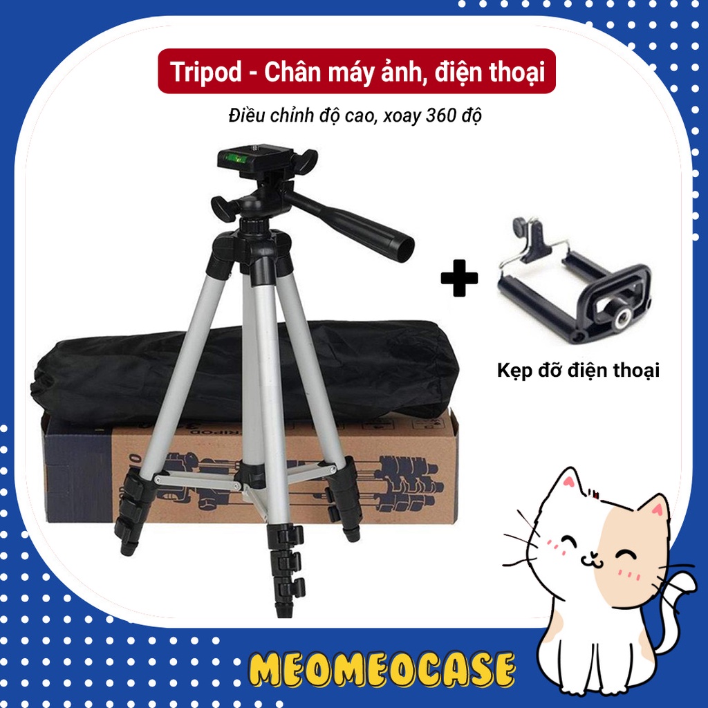 Chân máy ảnh, điện thoại - Tripod gậy chụp hình - 3 chân trụ, điều chỉnh độ cao, xoay 360 độ TF-3110 - Meomeocase