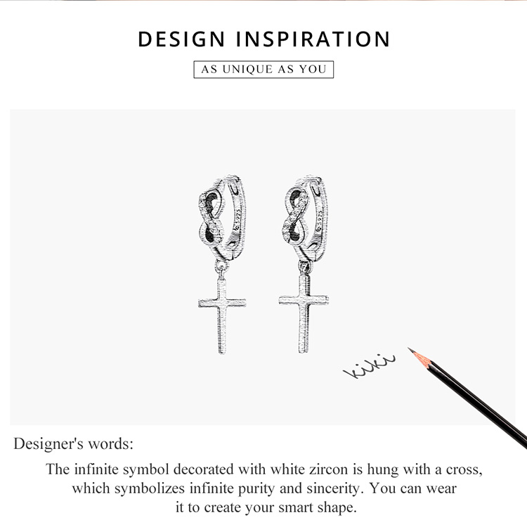 Hoa Tai Bamoer Bạc 925 BSE474 Hình Chữ Thập Zircon Cổ Điển Cho Nữ Và Bé Gái