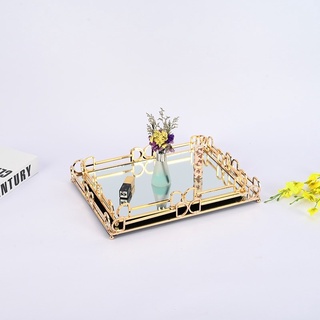 Khay tròn / khay chữ nhật mặt kính đen viền mạ vàng cao cấp - khay decor phong cách bắc âu