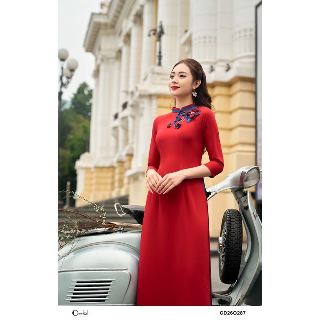 Áo dài cách tân nữa chất cát hàn cao cấp Orchid CD26O287