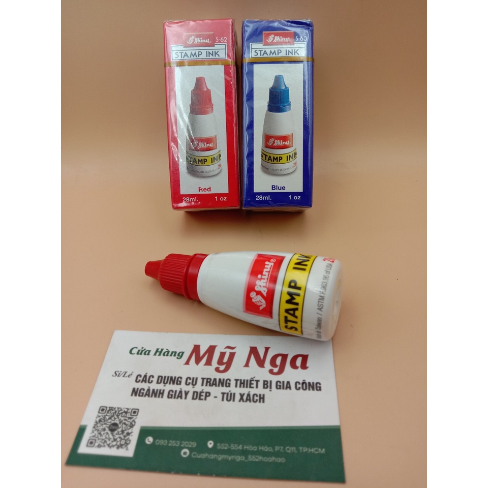 Chai mực bơm con dấu shiny thông dụng màu xanh + đỏ