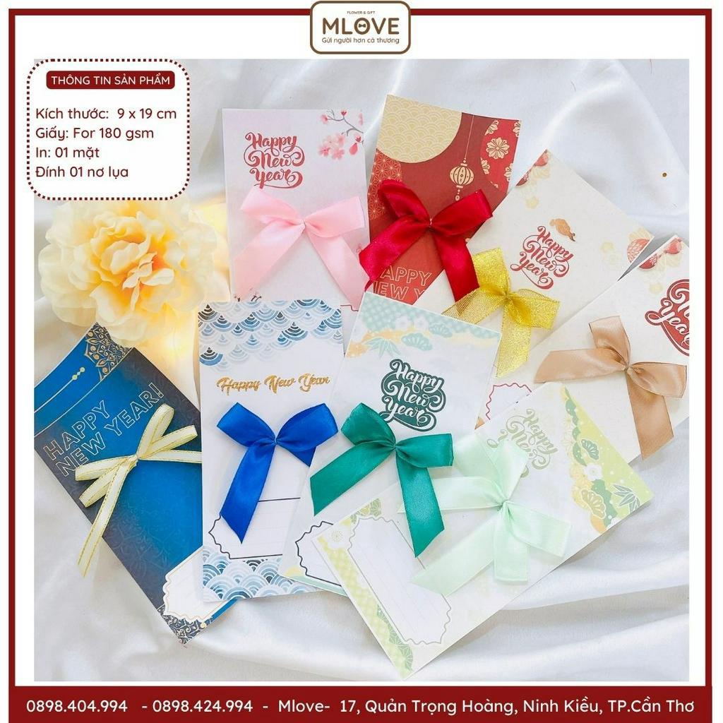 ( Siêu rẻ) Thiệp Tết - Thiệp chúc mừng năm mới có đính sẵn nơ lụa cao cấp sang trọng mlove