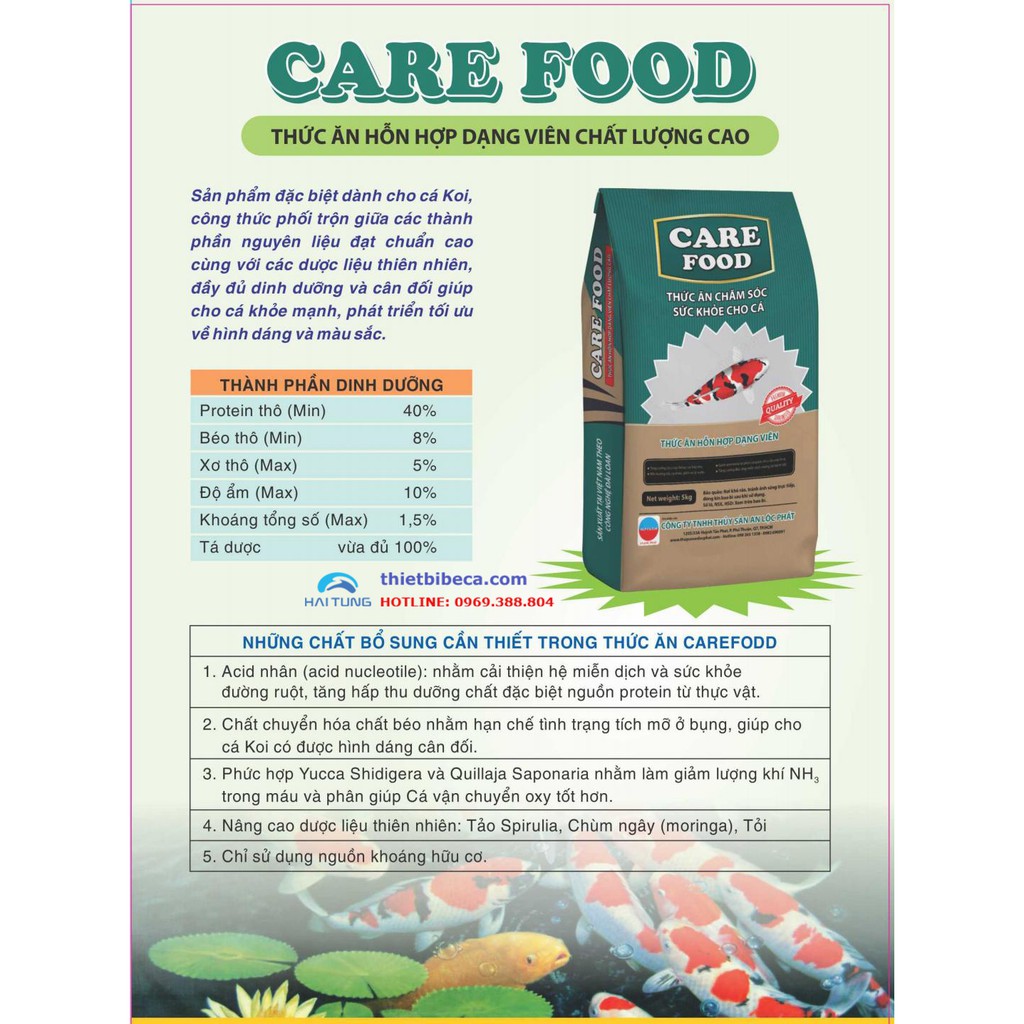 Thức Ăn Cá Koi Care Food Dòng Cân Bằng, Tăng Trưởng, Tăng Màu Bao 5kg