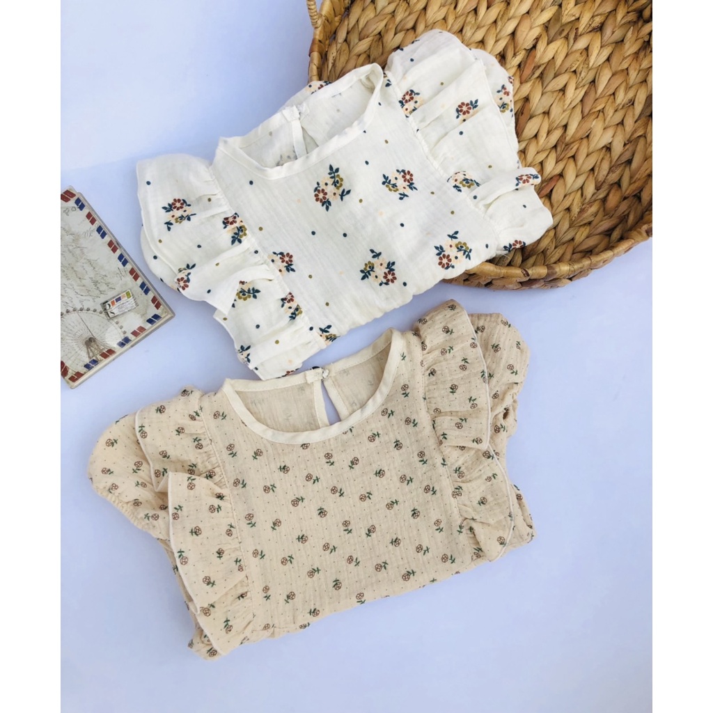 Bodysuit cho bé gái sơ sinh 6 tháng đến 2 tuổi BABY112.VN kiểu hàn quốc chất liệu muslin hoa nhí đỏ mát mịn B006