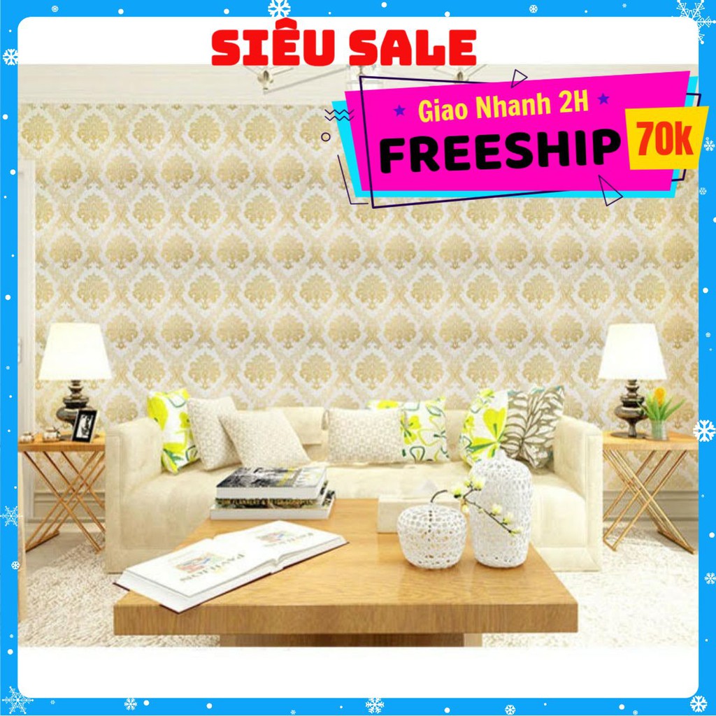 Giấy dán tường Hoa Văn vàng - Sẵn keo - Khổ 10m*45cm