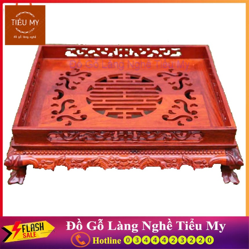 Khay Trà Gỗ Hương Đầu Rồng Chân Quỳ, Trạm khắc hoa văn cầu kỳ và tinh xảo sang trọng, lịch sự