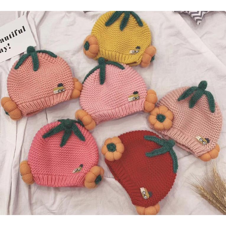 Mũ len hoa quả cute siêu ấm cho bé gái - nhiều màu lựa chọn