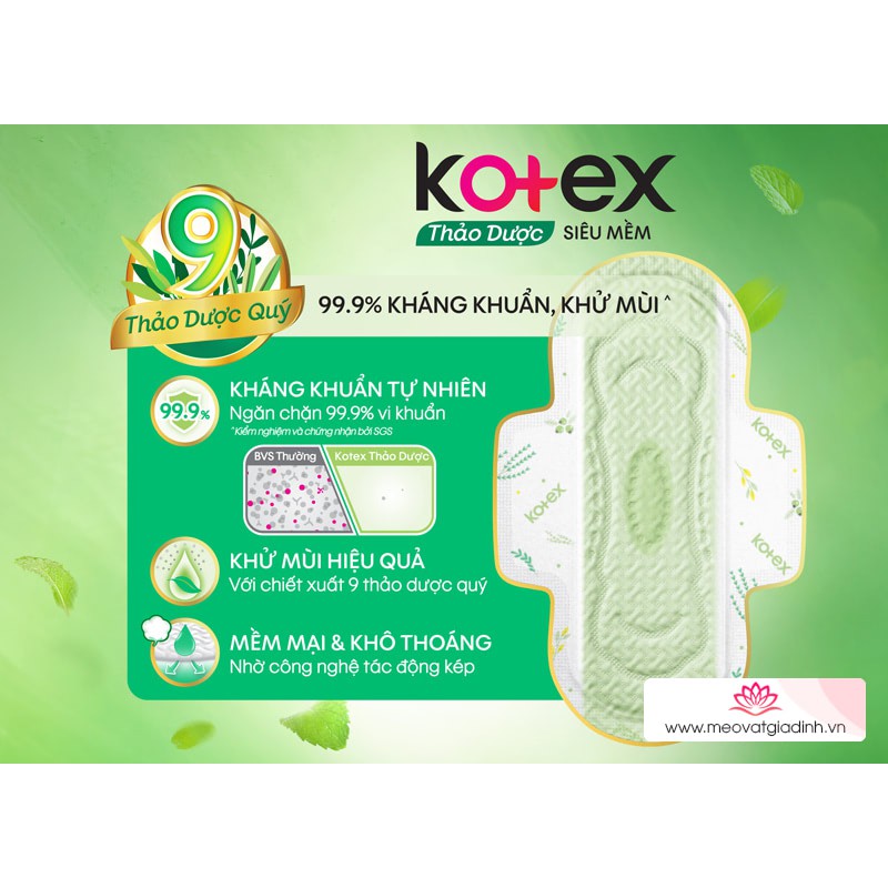 Set 4 miếng băng vệ sinh Kotex thảo dược (che tên SP)