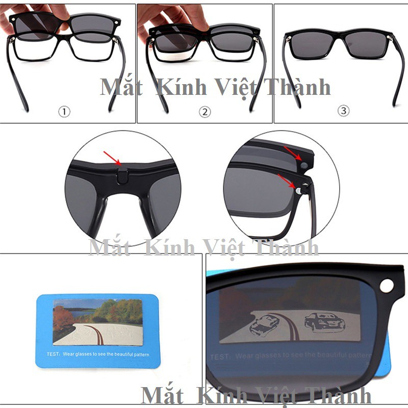 HCM mắt Kính 6 in 1 VUÔNG MẢNH nhỏ đa năng kính râm cận kính mát độ kính 5 in 1 tặng túi 249