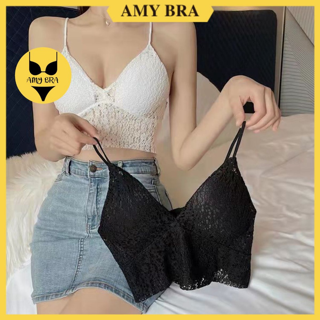 Áo Bra 2 Dây Ren - Bra Nữ Cúp V Co Dãn - Áo ngực Không Gọng Mút Mỏng AMYBRA B2792