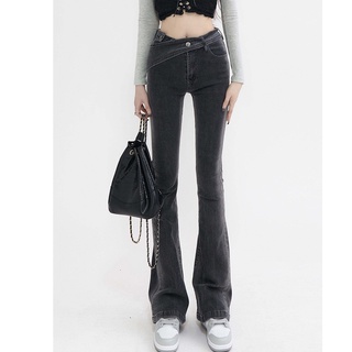 Quần jeans nữ màu đen ống loe có đai , quần bò lưng cao co giãn 4 chiều hàng cao cấp