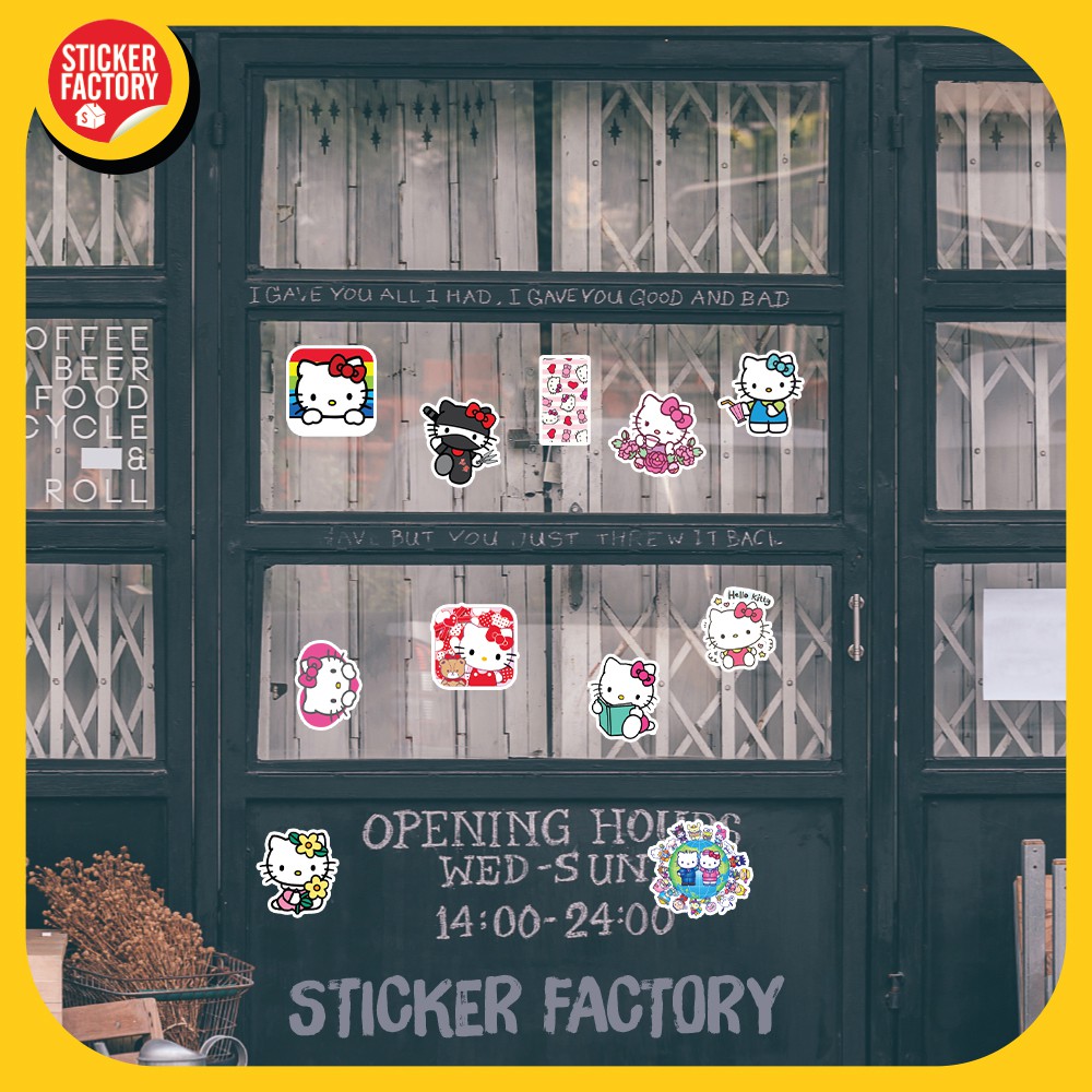 Mèo Hello Kitty - hộp set 100 sticker decal hình dán, trang trí nón bảo hiểm , laptop, xe máy, ô tô - STICKER FACTORY