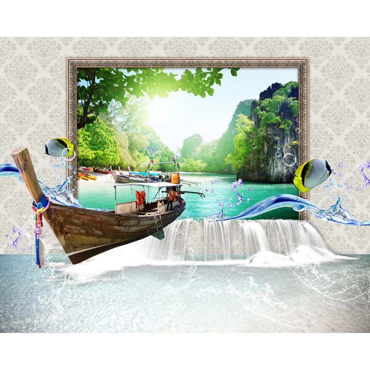 Tranh 3D Dán Tường Đại Dương Chèn Chữ Miễn Phí