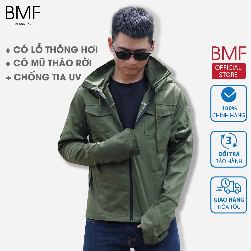 Áo chống nắng nam kaki có lỗ thông hơi, mũ tháo rời cao cấp, chống tia UV bảo vệ sức khỏe BMF