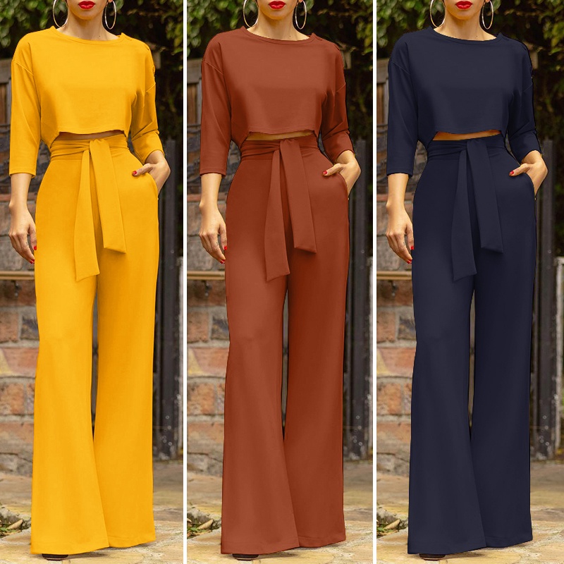 Set quần áo ZANZEA gồm áo dài tay + quần dài phong cách vintage thời trang quyến rũ cho nữ