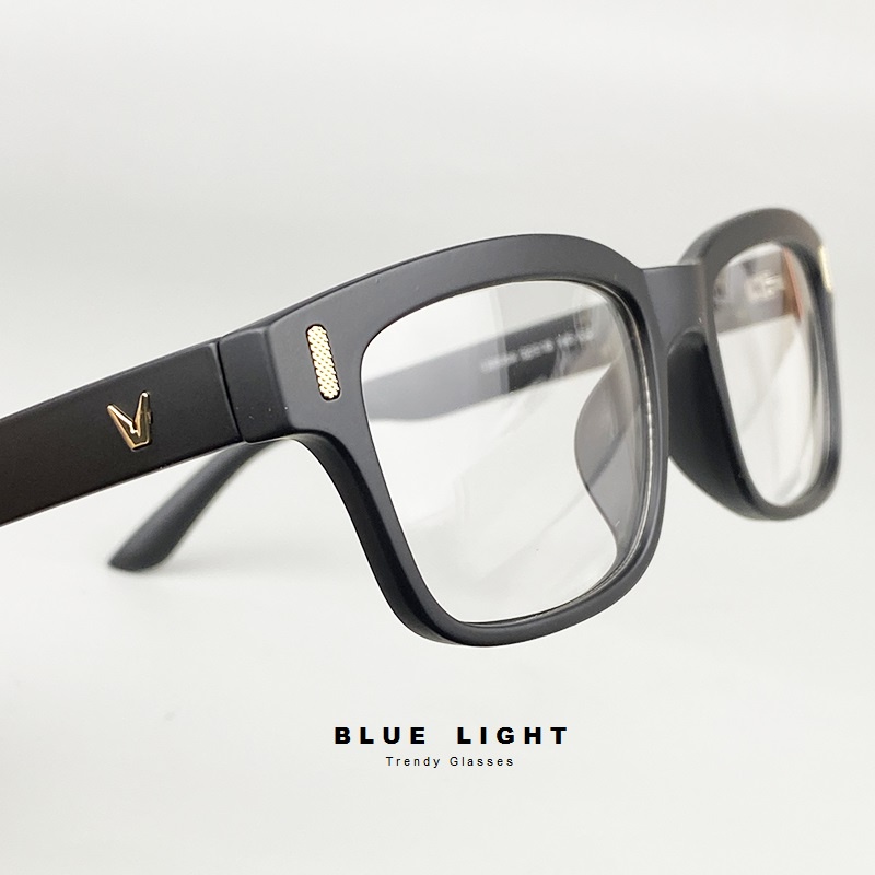 Kính Giả Cận, Gọng Kính Cận Nam Nữ Mắt GM Vuông Ngang Viền Nhựa Dày Đen Nhám Hàn Quốc - BLUE LIGHT