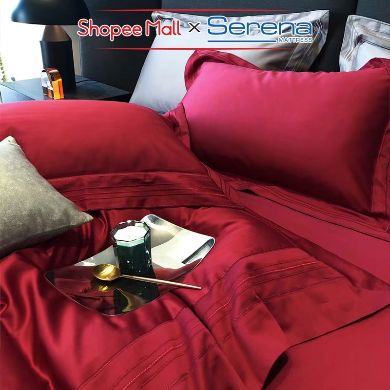 Bộ Chăn Ga Giuờng Trần Bông 5 Món Lụa Satin SERENA Chính Hãng Set Chăn Ra Ga Grap Gối Đệm Nệm Trải Giường Đẹp Cao Cấp