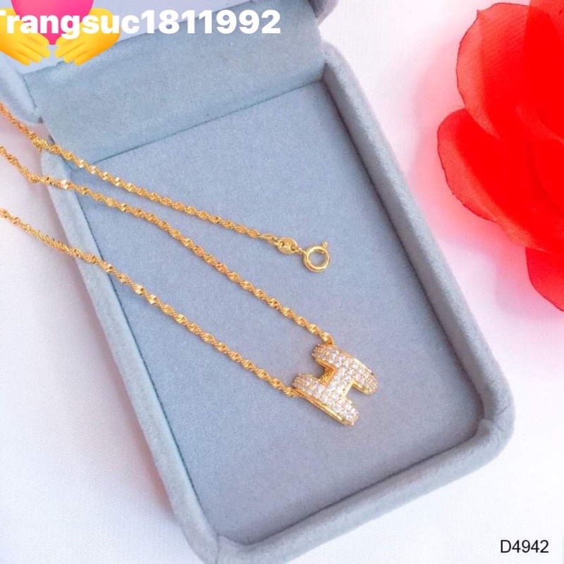 dây chuyền nữ mạ vàng mặt chữ H đính đá cao cấp phong cách trẻ trung