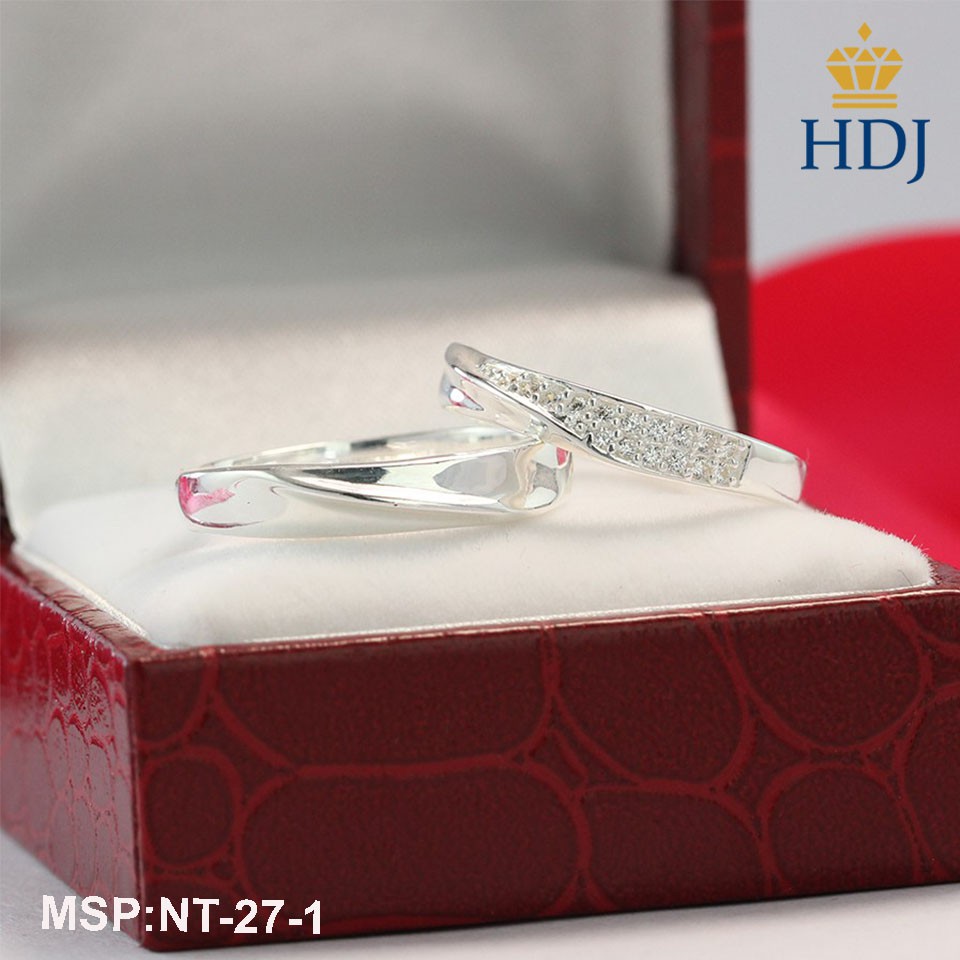 Nhẫn đôi bạc, nhẫn cặp bạc, nhẫn đôi bạc đẹp, nhẫn cặp bạc đính đá đơn giản trang sức cao cấp HDJ mã NT-27-1