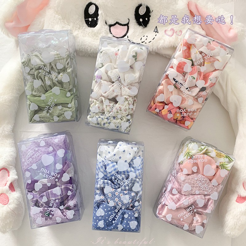 Set 5-6-7-8 dây buộc tóc, dây cột tóc vải scrunchies