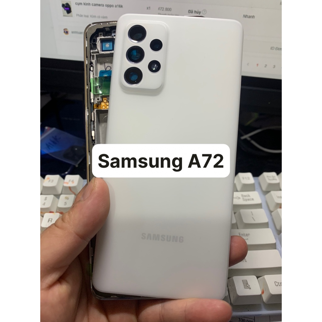 Bộ vỏ samsung A72 - gồm lưng, kính camera, xương sườn máy, phím nhựa