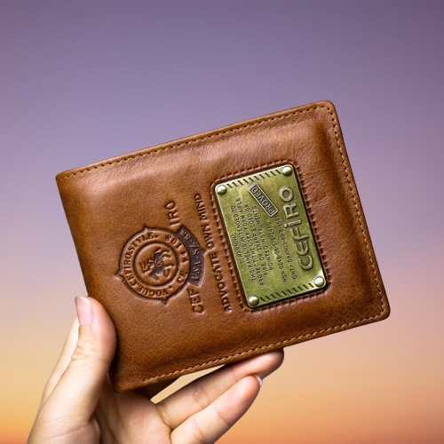 Ví Nam Da Bò CEFIRO Mỹ Chính Hãng  Biểu Tượng Đồng Nguyên Khối-Bóp Da Dáng Đứng Dáng Ngang Đựng Được Giấy Tờ Cũ