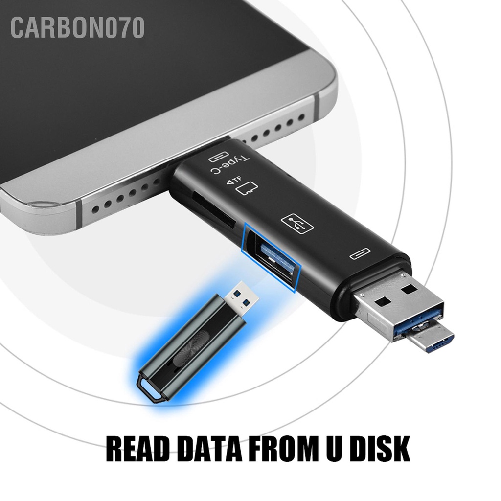 Carbon070 Đa chức năng 3 trong 1 USB OTG Type C Đầu đọc thẻ TF cho điện thoại thông minh &amp; máy tính