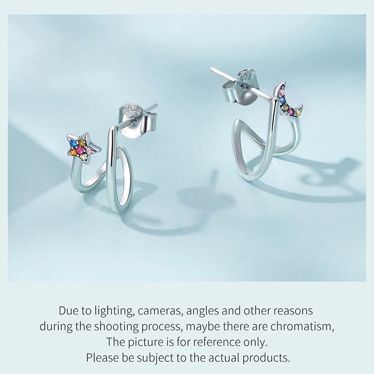 Bông tai BAMOER bạc 925 phối hình mặt trăng ngôi sao thời trang