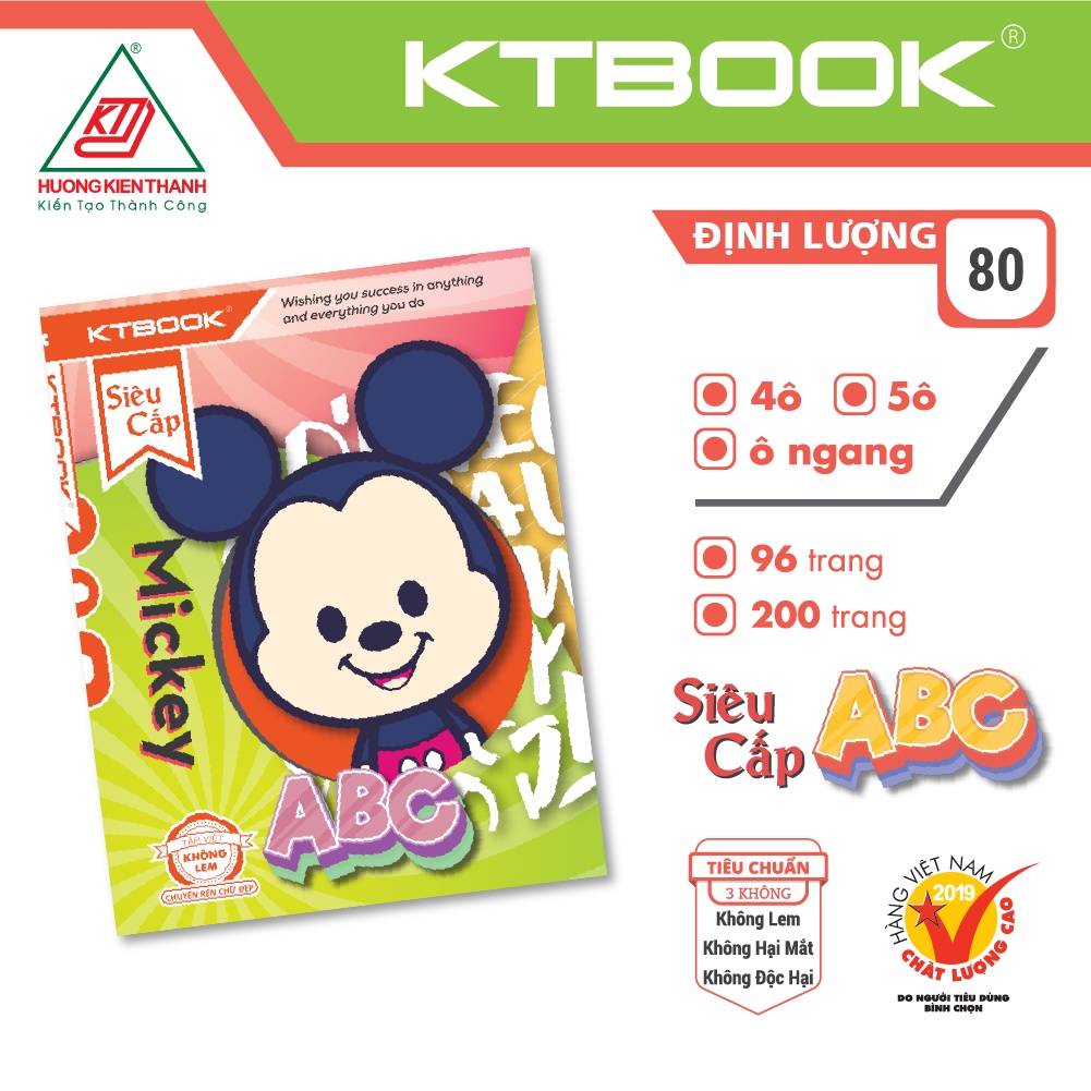 Gói 10 cuốn Tập Học Sinh KTBOOK Cao Cấp Siêu Cấp ABC giấy trắng viết không lem ĐL 80 gsm - 96 trang