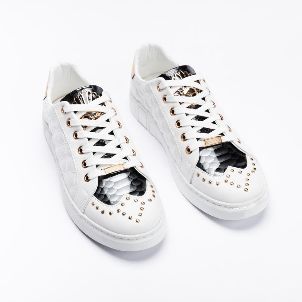 Giày sneaker nam trắng đính đá họa tiết nổi bật kiểu dáng thể thao năng động GB140