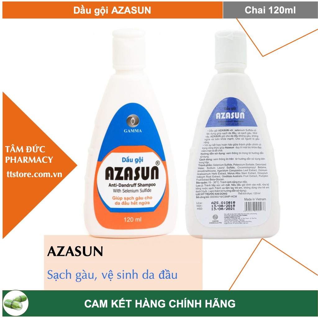 AZASUN [Chai 120ml] - Dầu gội trị gàu Azasun 1% (gàu mảng, gàu vón , vảy da đầu)