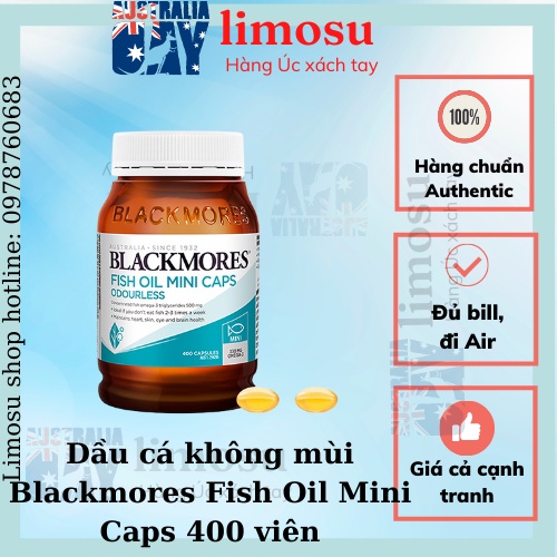 Dầu cá Blackmores Fish Oil Mini Caps, dầu cá không mùi 400 viên của Úc - Limosu