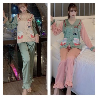 Đồ bộ pijama nữ chất lụa latin tiểu thư tay dài quần dài freesize dưới 58kg