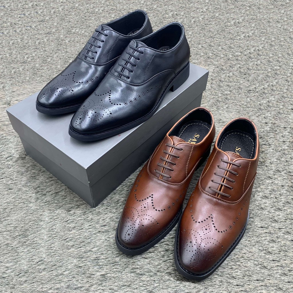 Giầy oxford công sở buộc dây, đục lỗ trang trí đế cao su siêu bền
