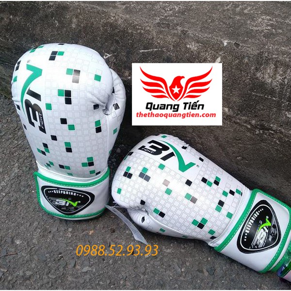 Freeship găng tay boxing Bn new 2019 chấm bi xanh trắng ghi