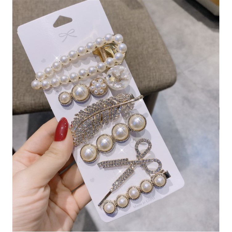 Set 6 kẹp tóc ngọc trai thiết kế thời trang