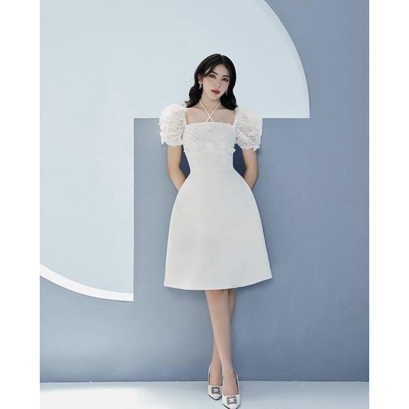 Đầm xèo cổ chéo tay phồng ,hàng may hai hớp xịn xò ,mặc hai kiểu tùy ý ,chuẩn đi tiệc -morimoristore