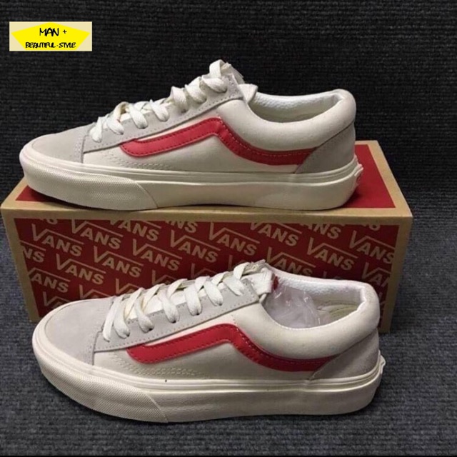 ( Full box) giày Vans style old skool trắng vạch đỏ | BigBuy360 - bigbuy360.vn