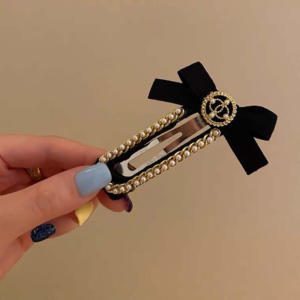 ANEMONE Kẹp Tóc Nơ / Giọt Nước Màu Đen Thanh Lịch Cho Nữ